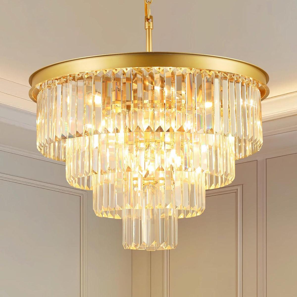 Crystal Chandeliers for Dining Room Lights Fixture Over Table, 15 Lights Gold Modern Chandeliers