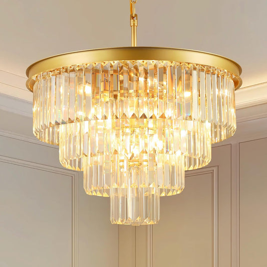 Crystal Chandeliers for Dining Room Lights Fixture Over Table, 15 Lights Gold Modern Chandeliers