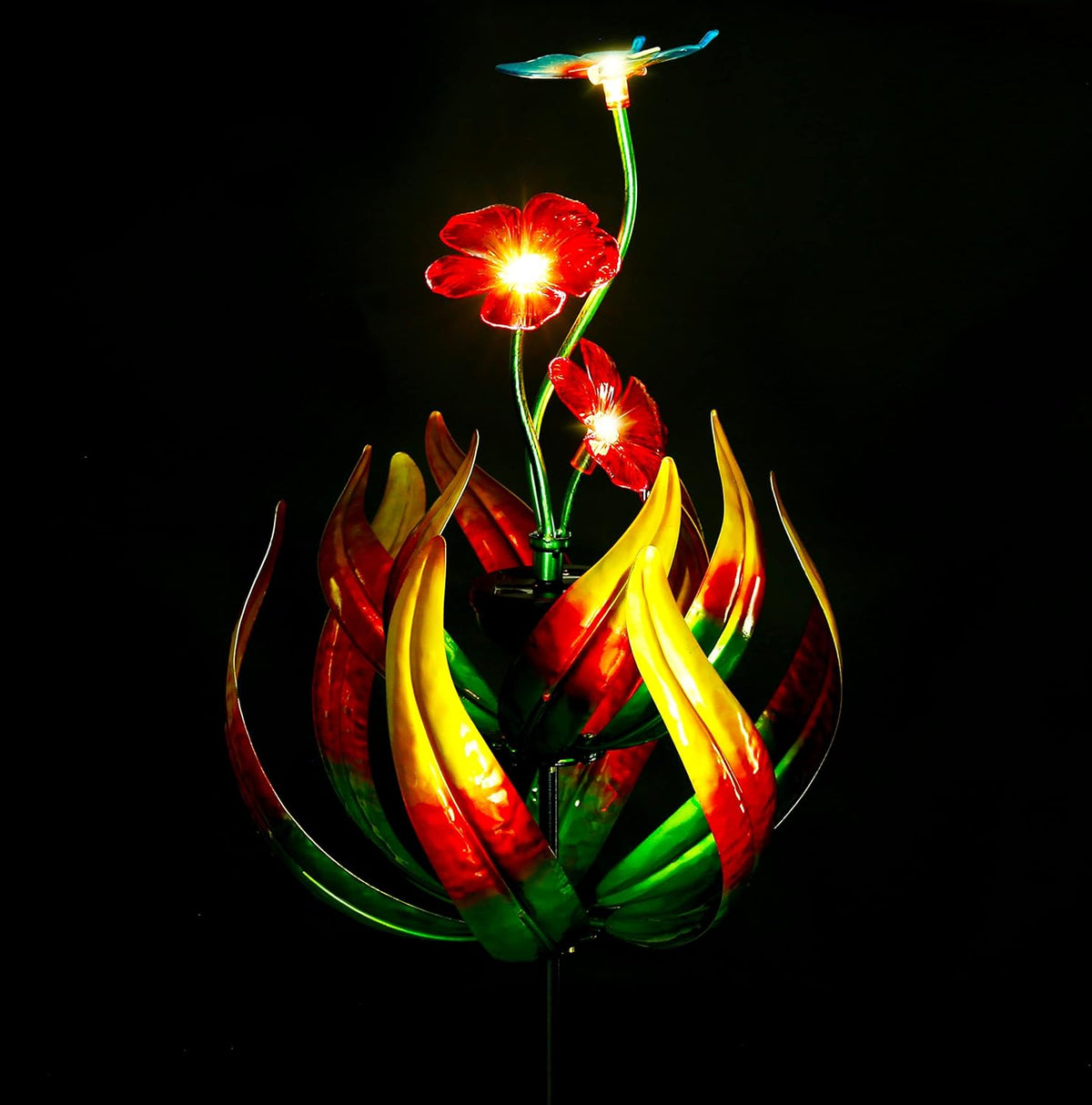 Solar Butterfly Tulips 69 Inch Wind Catcher for Yard Kinetic Wind Spinner with Garden Stake, 360