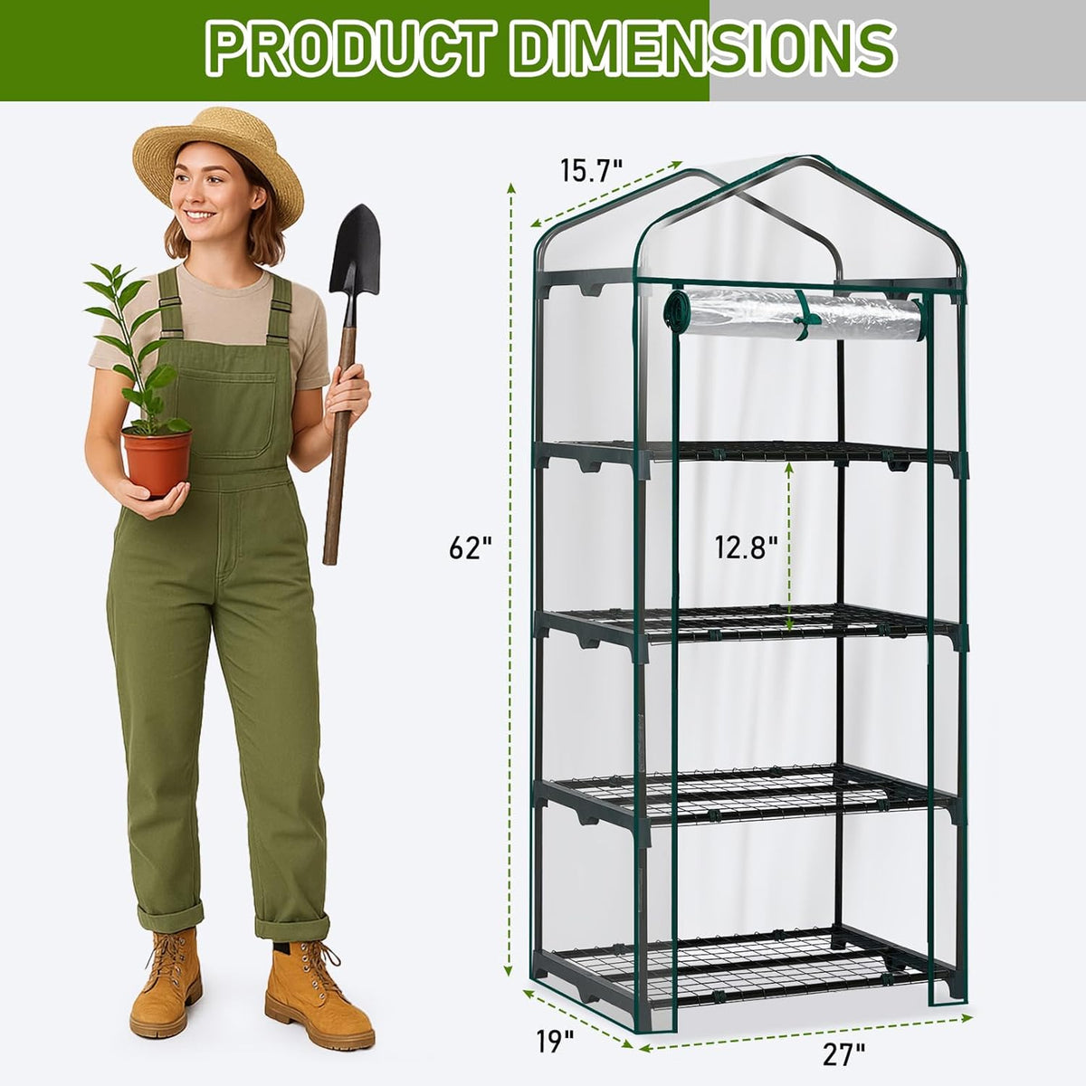 Outvita Mini Greenhouse, Small PVC Plant Green House with 4 Tiers Rack, Shelf Clips, Roll-up Zipper