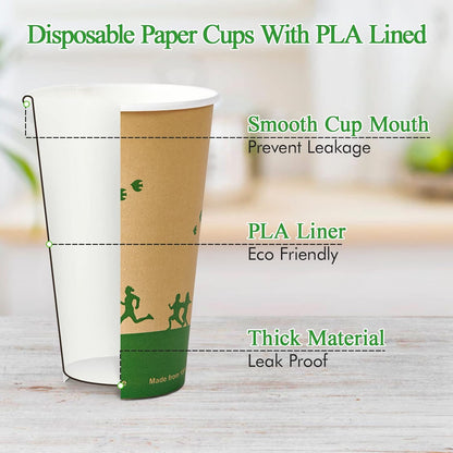 ECOLipak 210 Count 16 oz Paper Cups, 100% Compostable Paper Coffee Cups with PLA Lined, Disposable
