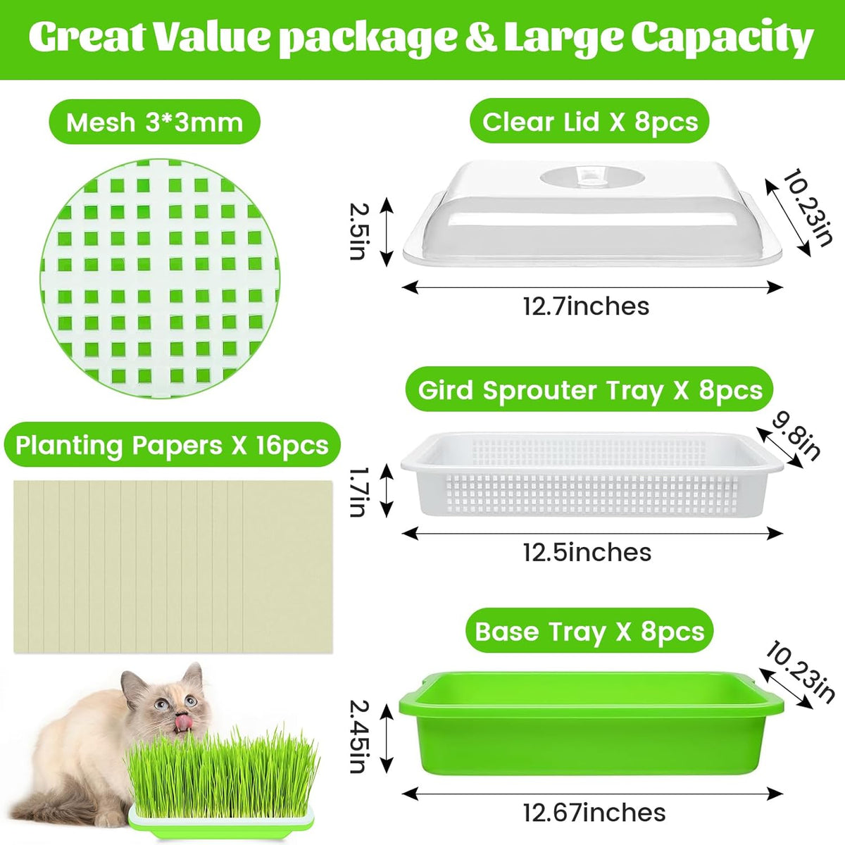 Legigo 8 Pack Seed Sprouter Trays with Lids- Soil-Free Cultivation Germination Tray, BPA Free Micro