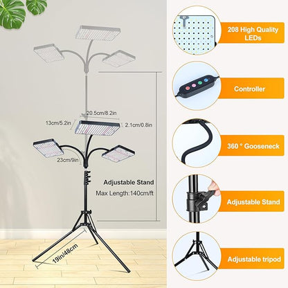 3-Head Grow Light with Stand 75W, FECiDA 2025 Grow Lights for Indoor Plants, Full Spectrum LED