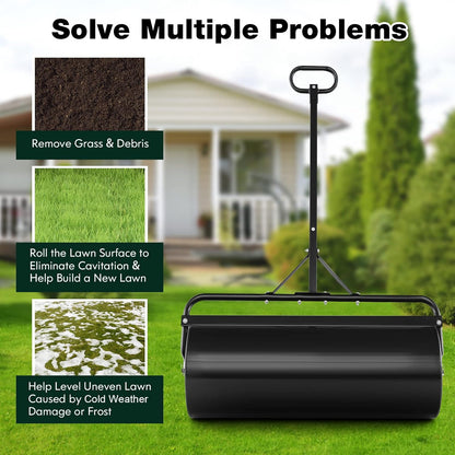 Goplus Lawn Roller, Push/Tow Behind Lawn Roller, 30 Gallon/113L Water Sand Filled Sod Roller Drum