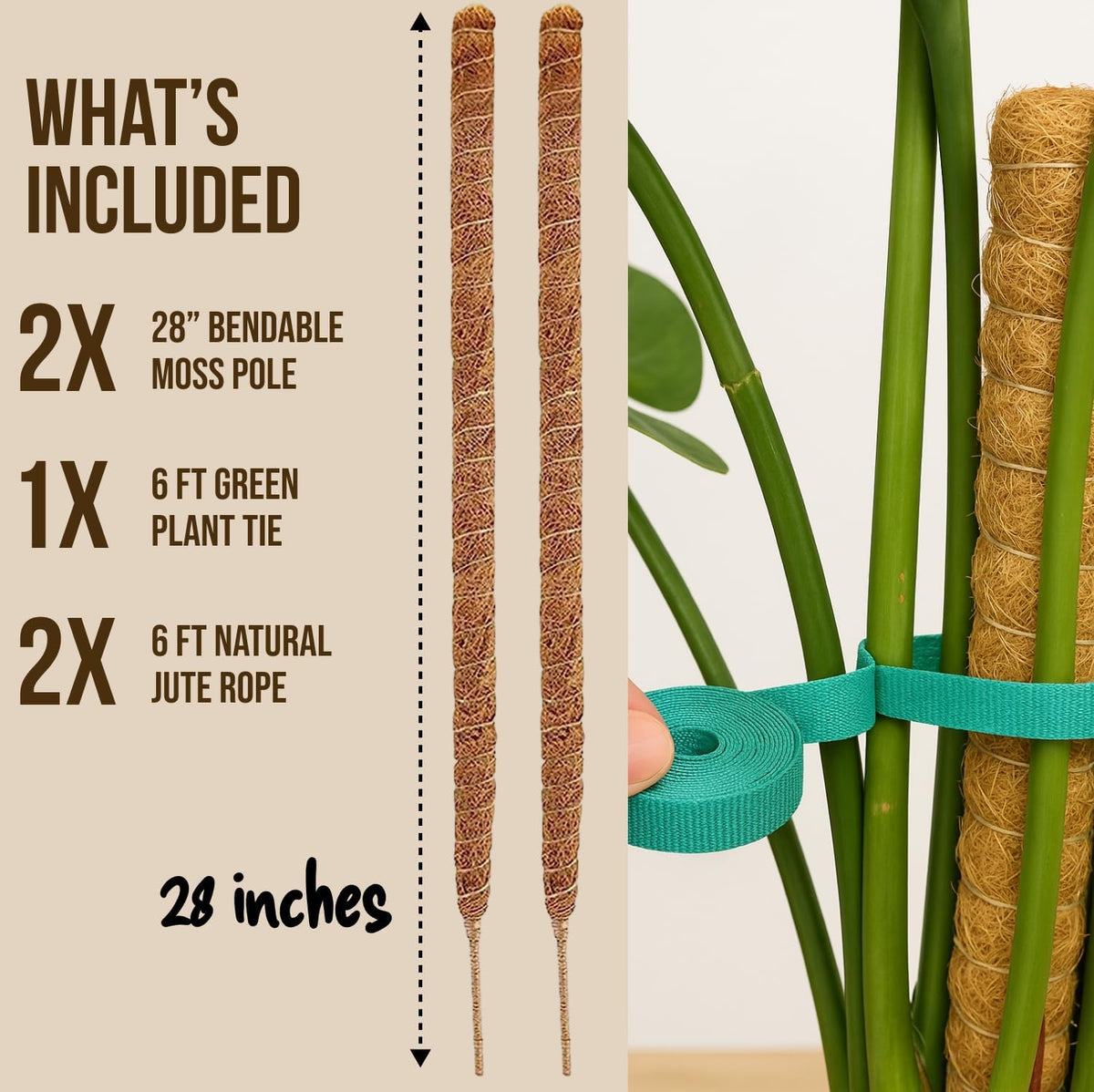 Moss Pole Monstera Plant Support – 2 Pack 28” Bendable Moss Pole Monstera Plant Support, Plant