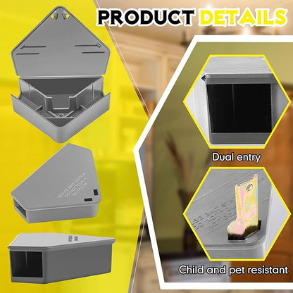 Qualirey 12 Pcs Mice Station with Key Triangle Bait Station Reusable Rodent Trap Bait Box, Keeps