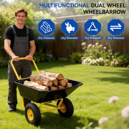 Dual Wheel Garden Wheelbarrow with 10-Inch Pneumatic Tires,300 LBS Capacity