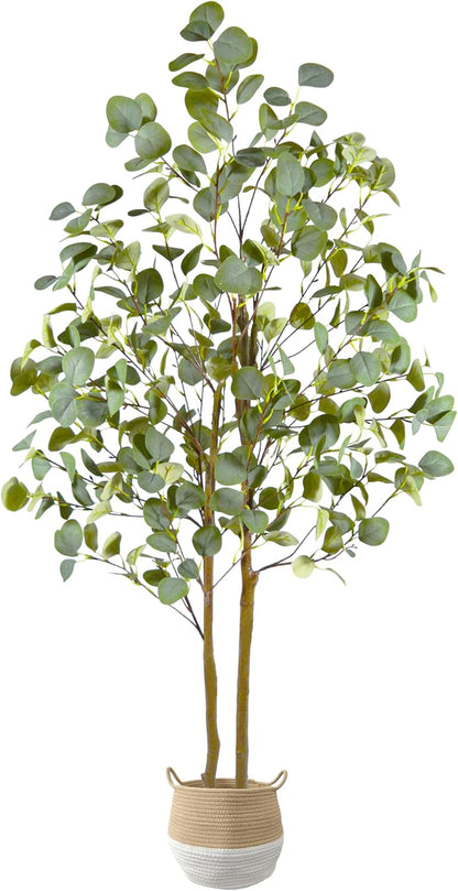 Artificial Eucalyptus Tree, 5ft Tall Fake Eucalyptus Plant with Woven Basket, 60'' Silk Leaves Faux