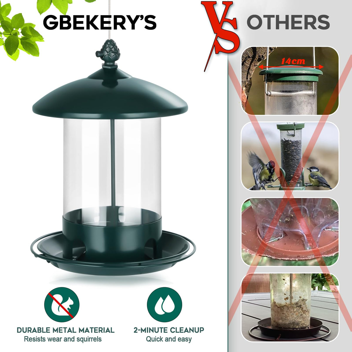 Gbekery Metal Bird Feeders for Outdoors Hanging, Weather Resistant Wild Bird Feeder with 360 Degree