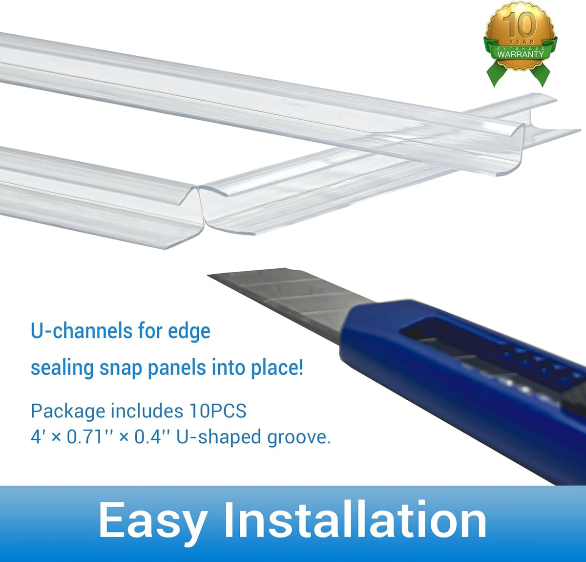 10 PCS Polycarbonate Greenhouse U Connector Profile 4ft Length Fits 0.32’’ & 0.4’’ Twin-Wall