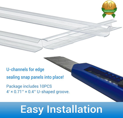 10 PCS Polycarbonate Greenhouse U Connector Profile 4ft Length Fits 0.32’’ & 0.4’’ Twin-Wall