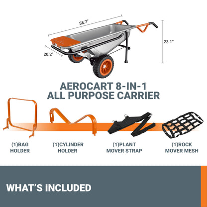 WORX Wheelbarrow Heavy Duty Dolly, 8-in-1 Aerocart Garden Cart, WG050
