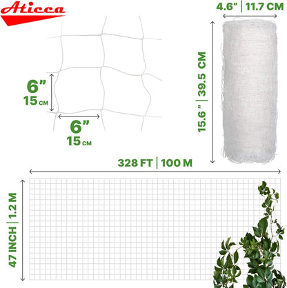 Plastic Trellis Netting 47" x 328 ft Heavy Duty Plant Support Netting White - 6 Inch Garden Trellis