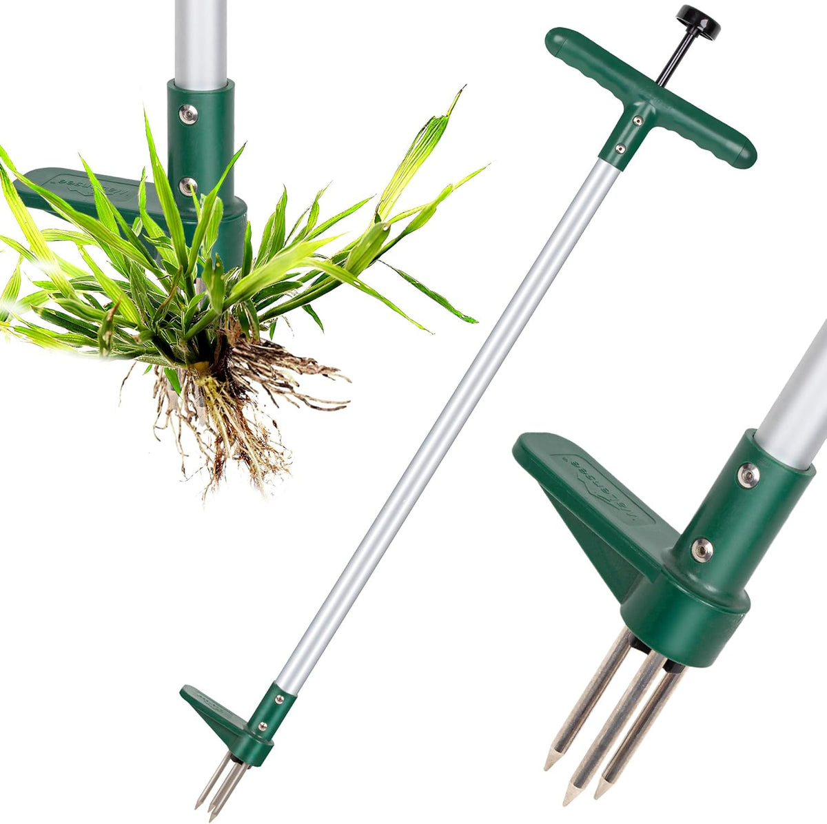 Walensee Weed Puller, Stand Up Weeder Hand Tool, Long Handle Garden Weeding Tool with 3 Claws, Hand
