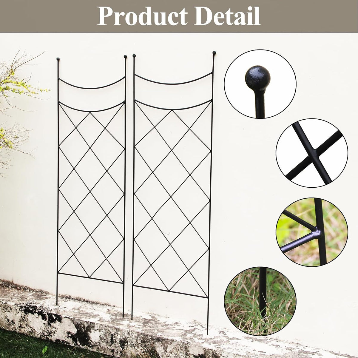 45.3" H x 15" W Metal Garden Trellis for Climbing Plants, Black Iron Trellis for Vines Plant Rose