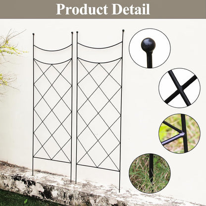 45.3" H x 15" W Metal Garden Trellis for Climbing Plants, Black Iron Trellis for Vines Plant Rose