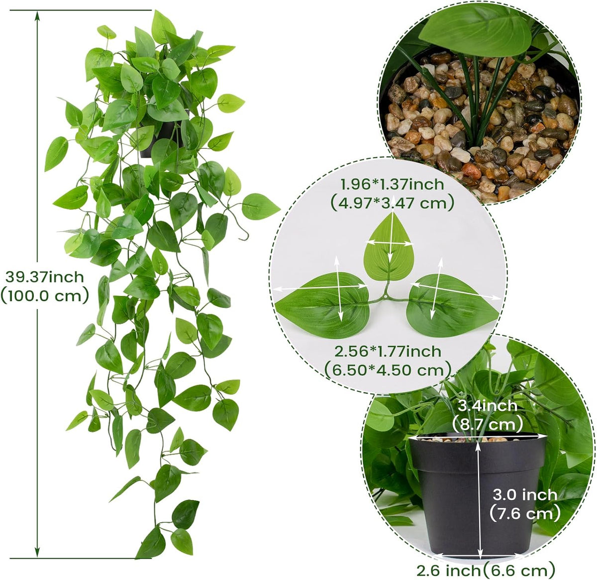 LOYWREE 3 Pack Small Artificial Hanging Plants with Faux Ivy Vine and Hanging Pothos 39Inch Fake