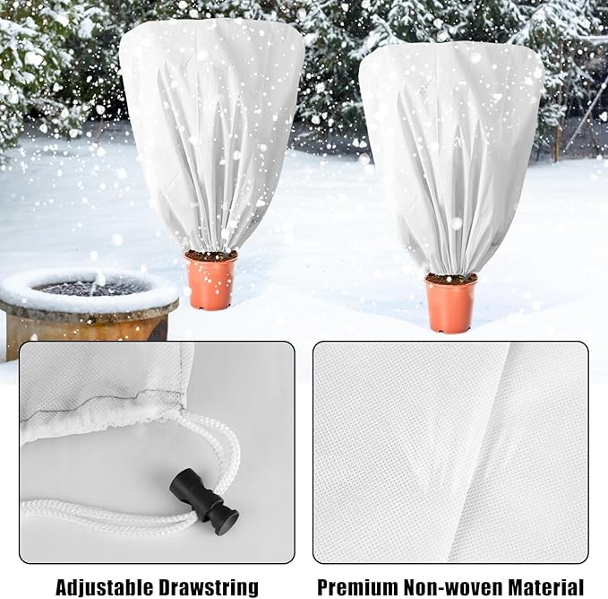8 Pcs Plant Covers Frost Protection Bag 39.3" x 39.3" Winter Reusable Plants Jacket with Drawstring