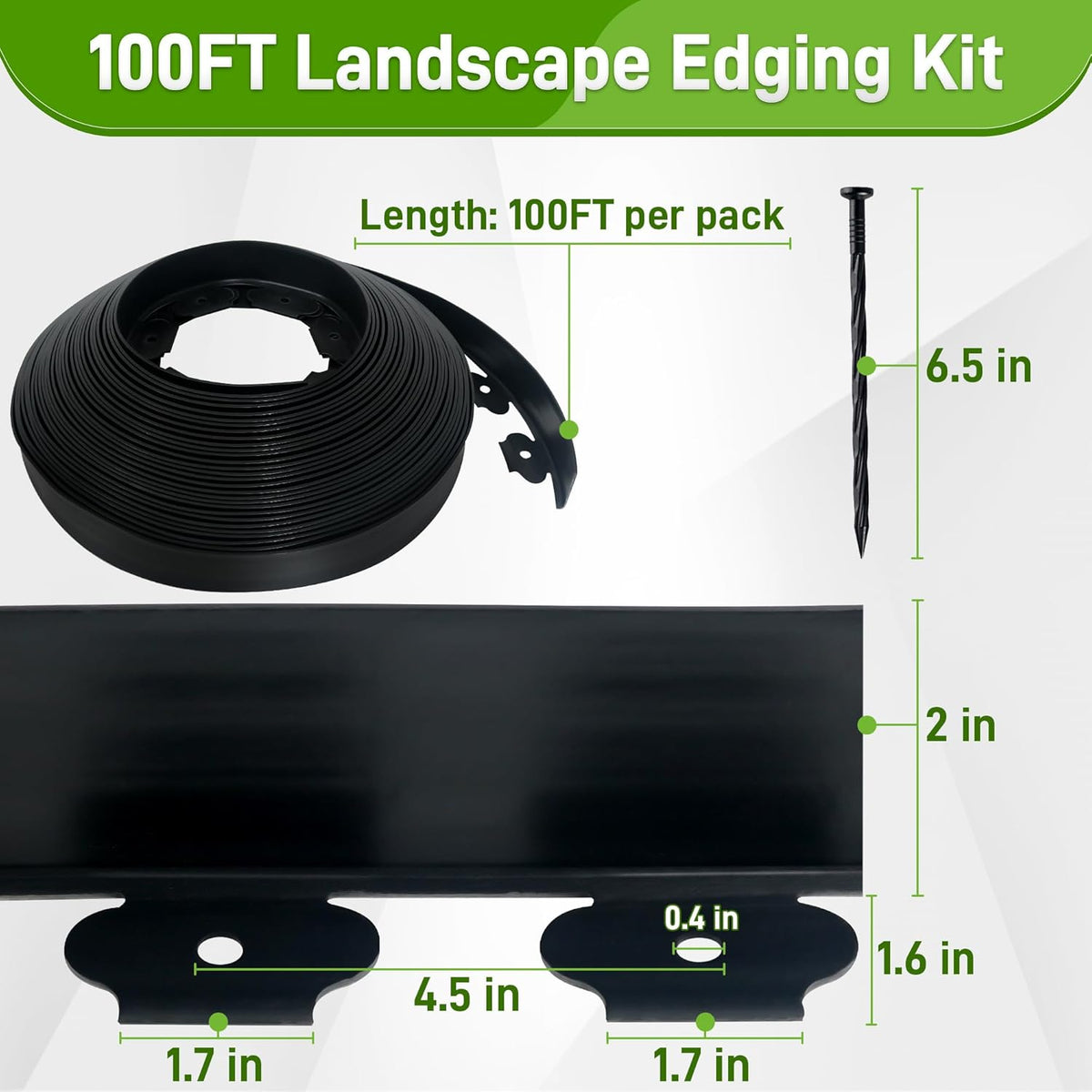2 Inch x 100FT Landscape Edging Border with 90 Anchoring Spikes, No Dig Garden Border Edging Kit
