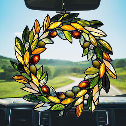 Mistletoe Wreath Acrylic Suncatcher Stained Glass Effect Window Car Hanging Christmas Ornament