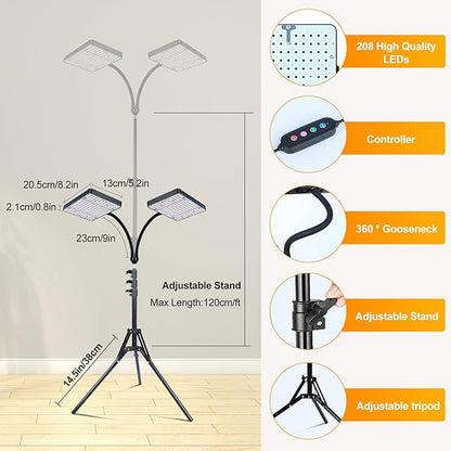 2-Head Grow Light with Stand 50W, FECiDA 2025 Grow Lights for Indoor Plants, Full Spectrum LED
