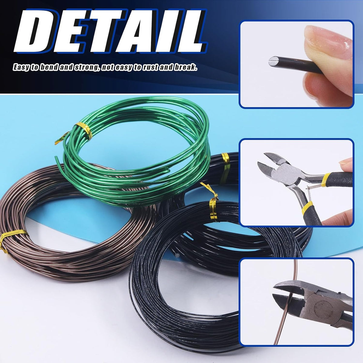 Glarks 4 Rolls Bonsai Wires Kit, 2mm 3mm 1mm 1.5mm Aluminum Bonsai Training Wire Tree Branches with
