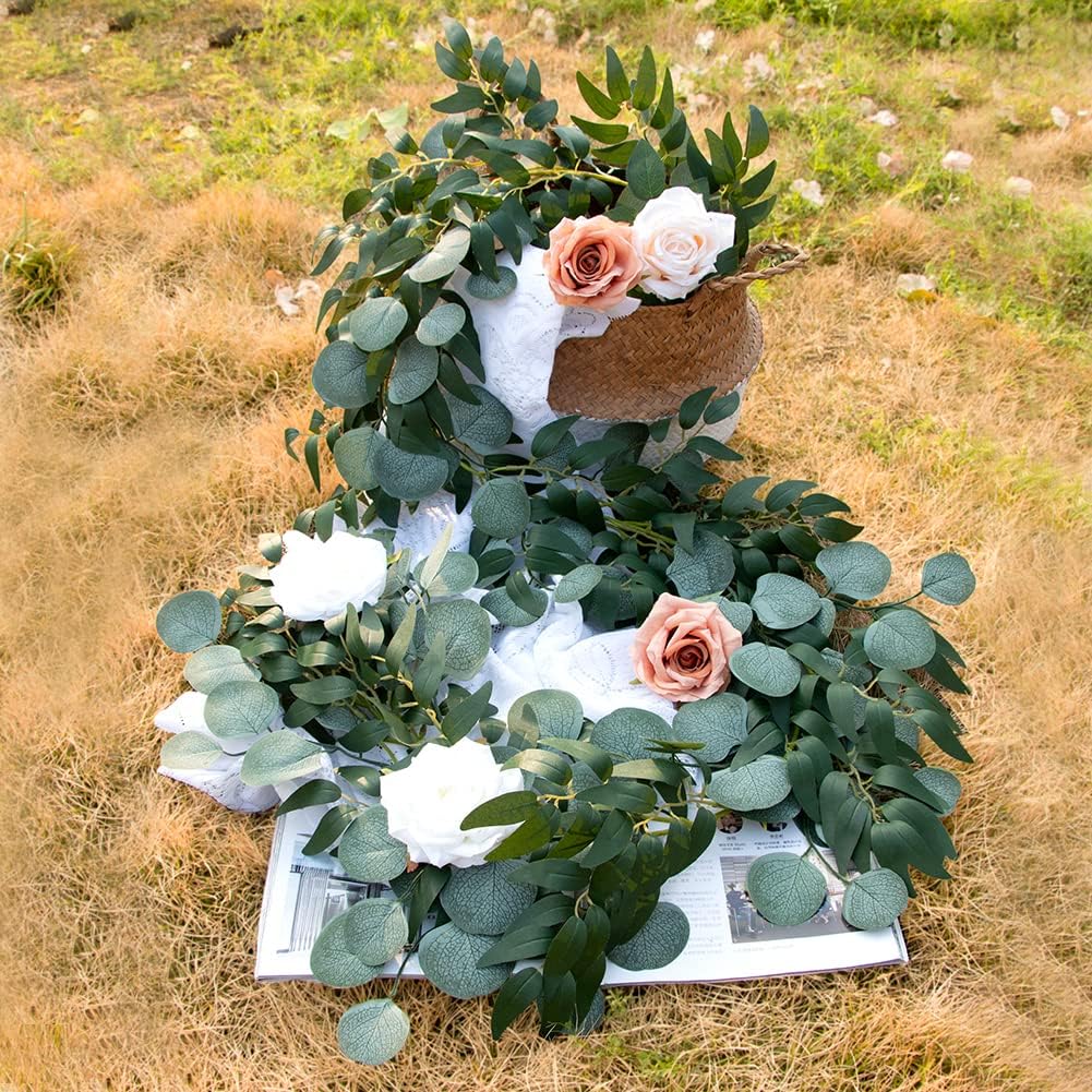 3 Strands Artificial Vines Kit, 78" Silk Eucalyptus Ivy Garland Green Leaves Natural Odorless, Fake