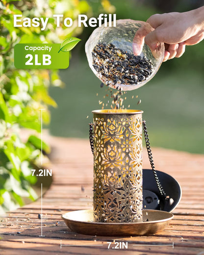 SWEETFULL Solar Bird Feeder for Outdoors Hanging, Metal Wild Bird Feeder for Cardinals Solar Garden