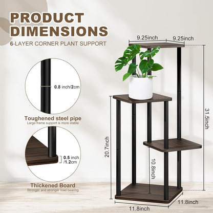 4 Tier Wood Tall Plant Stand Metal Rack Indoor, Multiple Flower Pot Holder Shelves Corner Rack