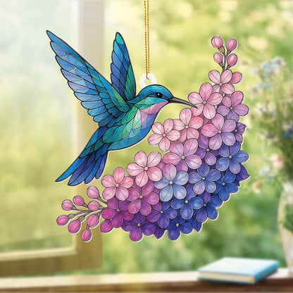 Hummingbird Stained Glass Ornament, Acrylic Window Hanging Suncatcher Decor, Bird Ornament for Car