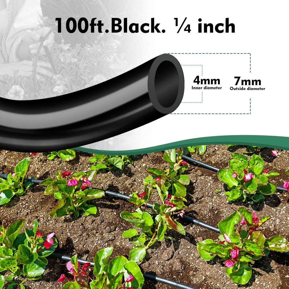 Bonviee 100ft 1/4 inch Blank Distribution Tubing Drip Irrigation Hose Garden Watering Tube Line for