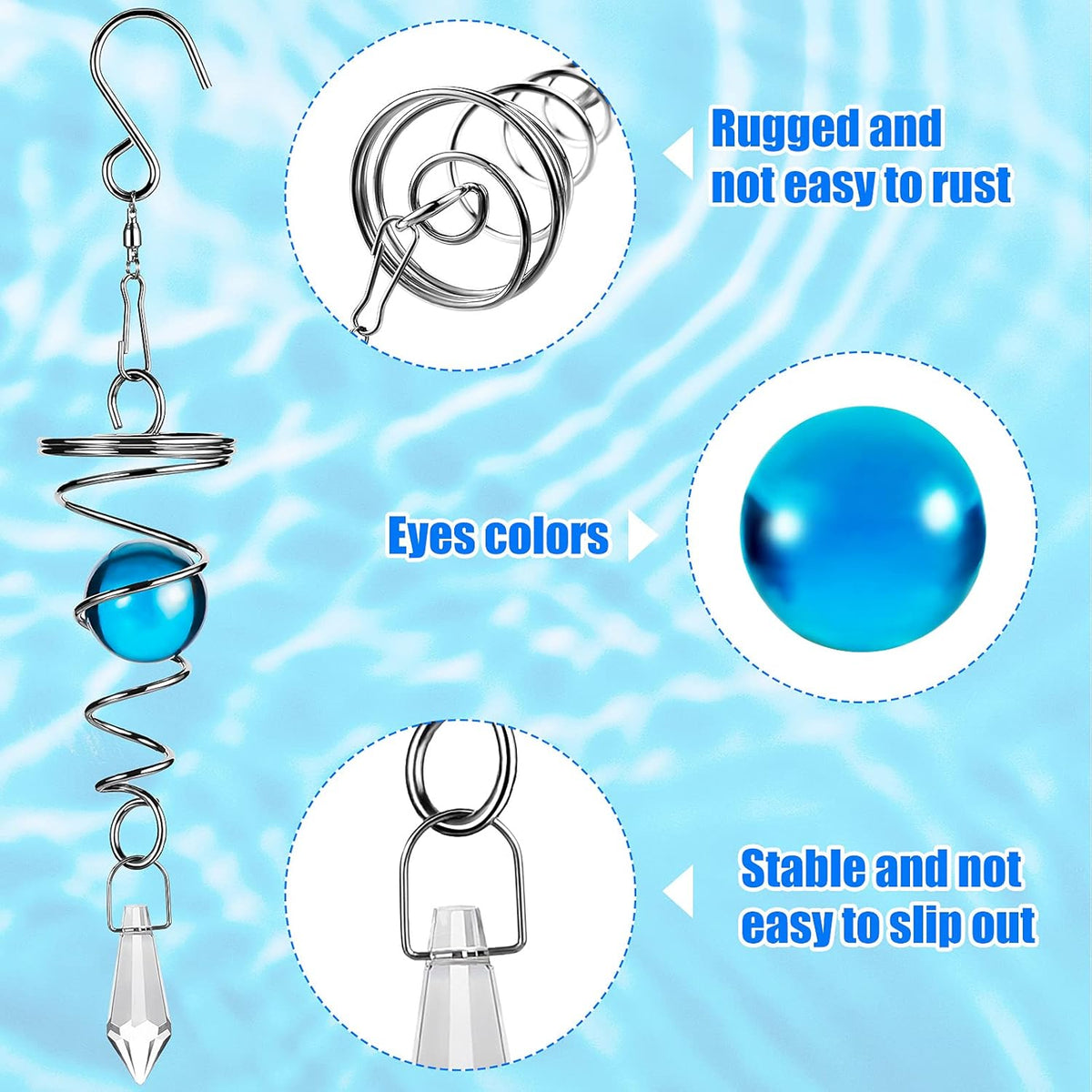Jetec 3 Pcs Gazing Ball Spiral Tail Decorative Wind Spinner Stabilizer Indoor Outdoor Hanging Wind
