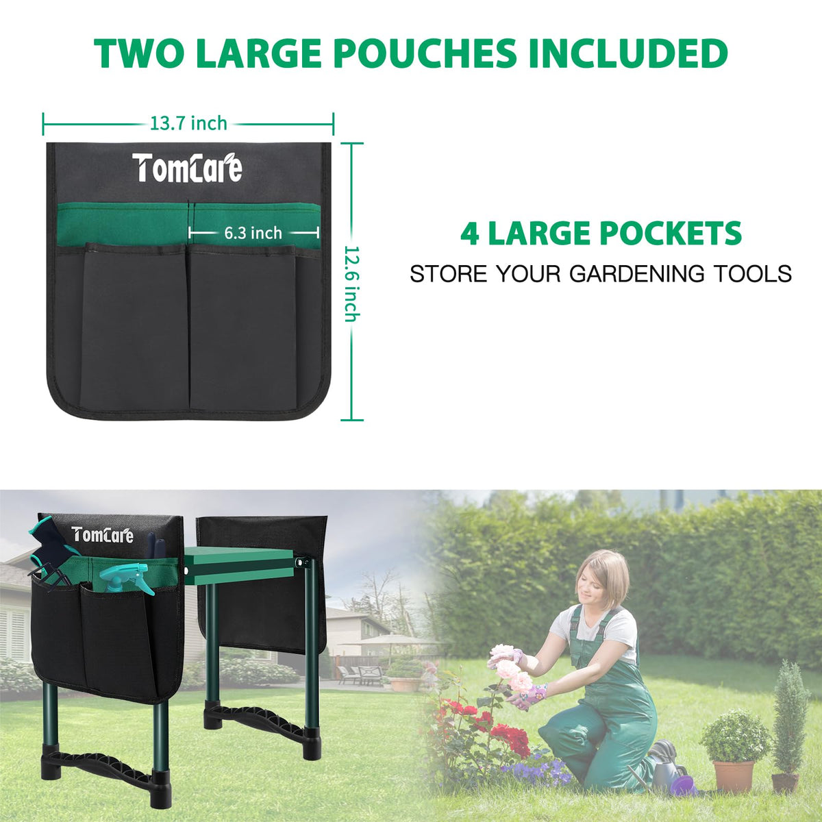 TomCare Garden Kneeler and Seat, 11.12" Kneeling Pad Sturdy Garden Bench