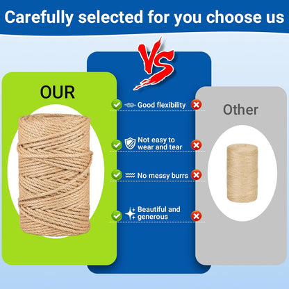 Natural Jute Twine String,Bulk Jute Rope Cord Twine for Crafting Gardening,Roll of Thick and Thin