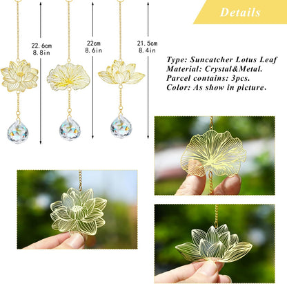 H&D HYALINE & DORA Suncatchers Lotus Leaf Pendant with Crystal Prisms Window Hang Sun Catcher