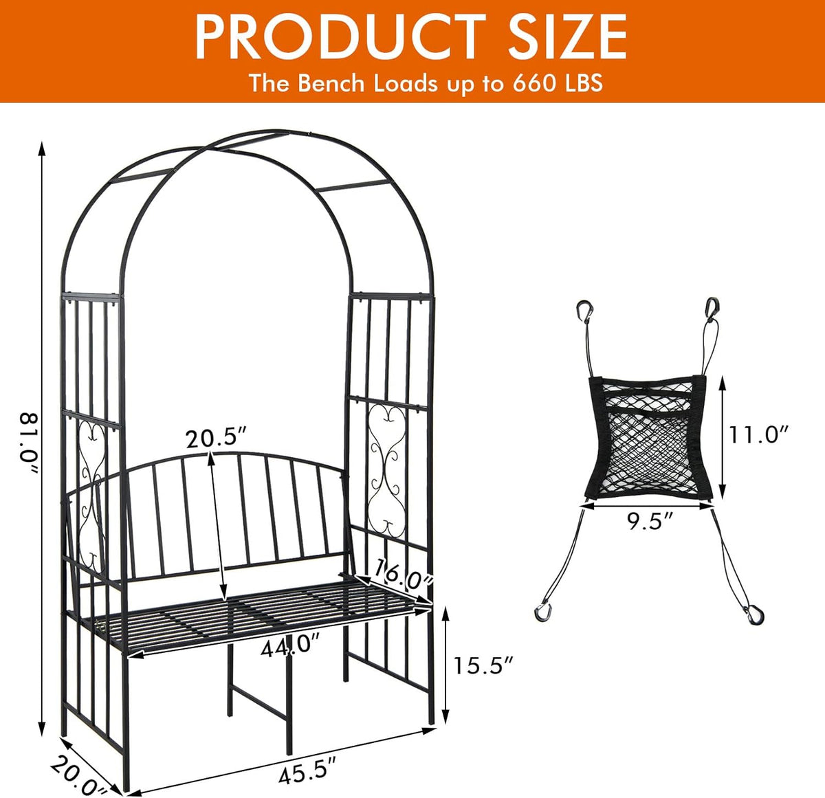 Giantex 81in Metal Garden Arch with Bench, Outdoor Garden Arbor Archway Trellis for Climbing Plants