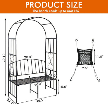 Giantex 81in Metal Garden Arch with Bench, Outdoor Garden Arbor Archway Trellis for Climbing Plants