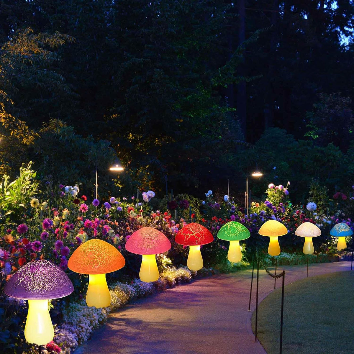 Homeleo 8-Pack Cracked Mushrooms for Garden Decor, Solar Mushroom Lights Outdoor, Super Cute