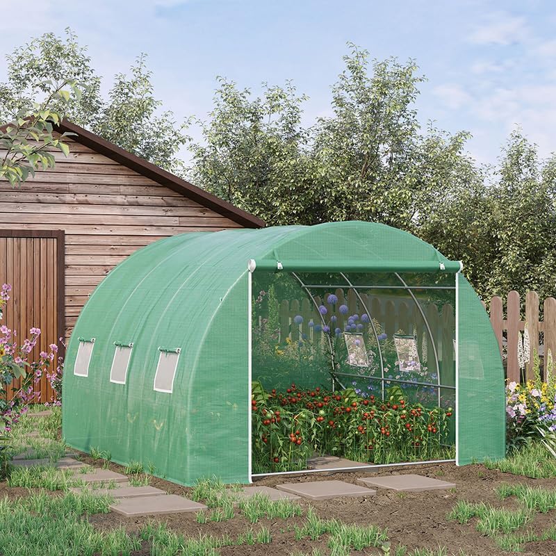 Outsunny 10' x 10' x 6.5' Walk-in Tunnel Hoop Greenhouse, Polyethylene PE Cover, Steel Frame