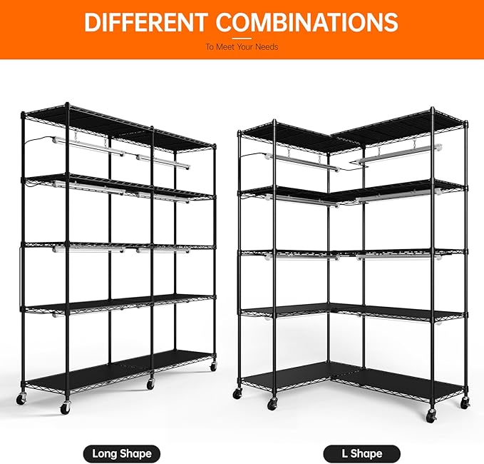 Bstrip 5-Tier Plant Shelf with Grow Light, Large L-Shaped or Long Shape Indoor Plant Stand, 8 Pack