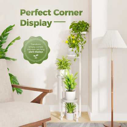 Bamworld Corner Plant Stand Indoor Outdoor, Tall Metal Flower Pot Stands for Multiple Plants, 4