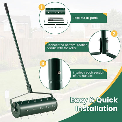 Goplus Rolling Lawn Aerator, 21-Inch Garden Yard Rotary Push Tine Filled Sand Stone, Heavy Duty