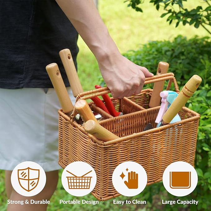 SOLIGT Garden Tools Set with Basket, Heavy Duty Stainless Steel Gardening Hand Tool with Wood