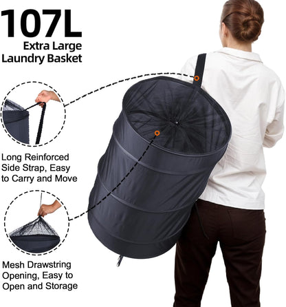BATTOO Collapsible Laundry Baskets- Foldable Hamper for Laundry Extra Large Pop Up Laundry Hamper
