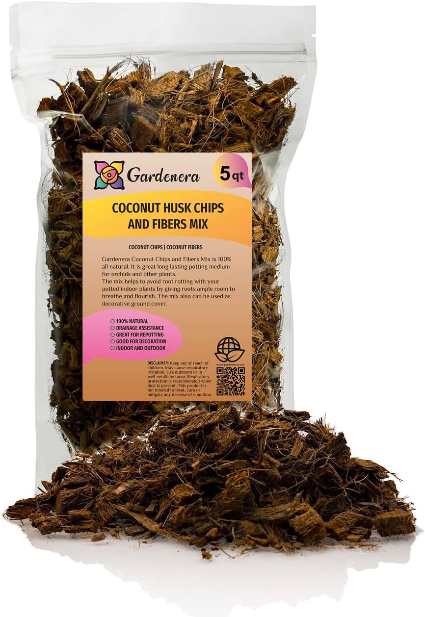 Premium Coconut Husk Chips and Fibers Mix for Orchids, Houseplant, Monstera and Fiddle Leaf Fig by