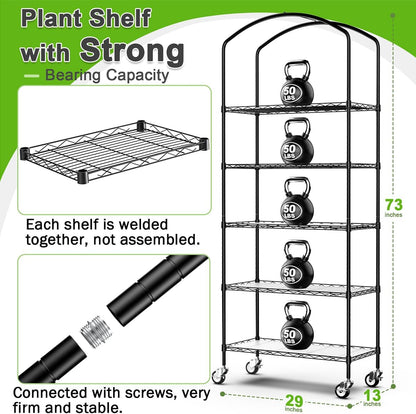 Abimars 5-Tier Greenhouse with Caster Wheel, Each Shelf Height Adjustable Metal Plant Shelf with