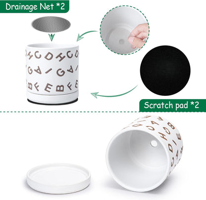 D'vine Dev Set of 2 Ceramic Planter Pots with Drainage Hole and Saucer, 6 Inch Plant Pots for