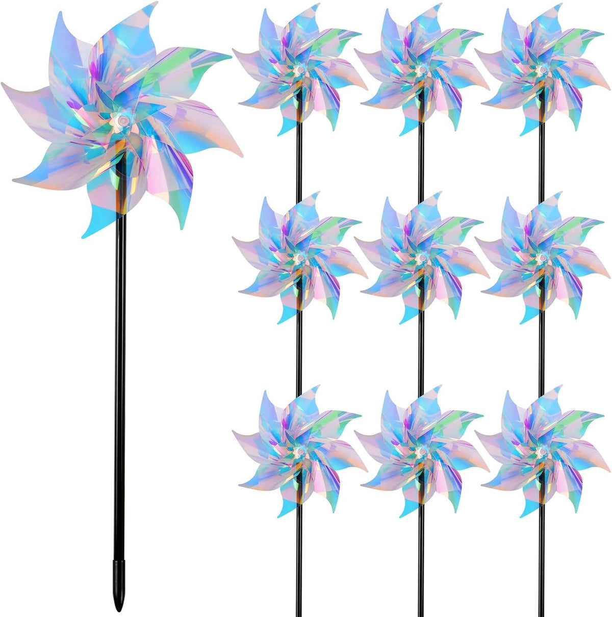 Hausse 10 Pack Reflective Pinwheels Wind Spinner, Extra Sparkly Pinwheel with Stakes, Bird
