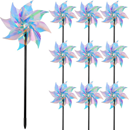Hausse 10 Pack Reflective Pinwheels Wind Spinner, Extra Sparkly Pinwheel with Stakes, Bird