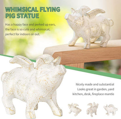 Sungmor 2PC Small Hog Heaven Flying Pig Statues, Cast Iron Animal Angel Figurine, Garden Patio Yard